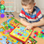 TNEDFOD Jouets en Mosaïque, Jeu Mosaique Enfant, Jouets éducatifs Montessori 12 Cartes et 46 Boutons Puzzle d'apprentissage Préc