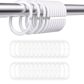 Lot de 24 Anneau Rideau de Douche en Plastique, C Crochet Rideau Douche, Anneaux Rideaux Douche pour Salle de Bain, Chambre à Co
