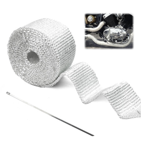 Bande Thermique Echappement, 5m x 5cm Bande d'Échappement avec 2 Attaches de Câble Isolant Thermique Echappement pour Tuyeau Col