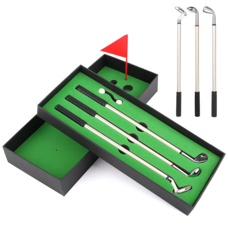 PBUSPU 3 Pcs Stylos à Bille de Golf, Ensemble de stylos Golf, Mini Clubs de Golf Cadeau pour Les Fans de Golf, Golf en Métal Sou