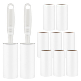 Rouleau Poils Animaux, 10 Rouleaux avec 2 DéRouleurs, Rouleau Adhesif Vetement TrèS Collant, Rouleau Anti Peluche pour VêTements