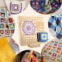 Planche de blocage pour Granny Square - 19,5 x 19,5 cm - Planche de blocage en bois avec 10 broches en acier inoxydable et 5 aig