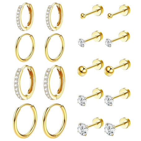 MeoZynxadril 9 Paires Boucles d'Oreilles, Boucle D'oreille Acier Inoxydable, Piercing Oreille Cartilage, Boucles D'oreilles Femm