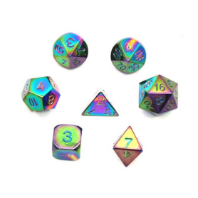 DollaTek 7PCS Metal Dice Set DND Game Polyhedral Solid Metal D&D Dice Set avec Sac de Rangement et Alliage de Zinc avec émail po
