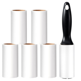 Vinabo Rouleau Poils Animaux, 1 Poignées + 6 Rouleaux Feuilles Adhésives, Rouleau Adhesif Vetement, Lint Roller pour VêTements, 