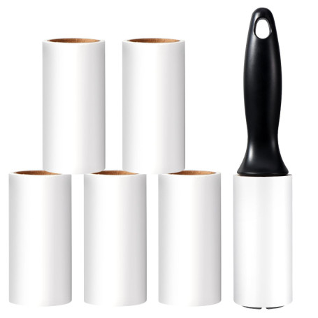 Vinabo Rouleau Poils Animaux, 1 Poignées + 6 Rouleaux Feuilles Adhésives, Rouleau Adhesif Vetement, Lint Roller pour VêTements, 