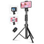 CIRYCASE Trépied Smartphone, 142cm Extensible Perche a Selfie Monopods Trepied Aluminium avec Télécommande Bluetooth & Support d