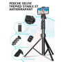 CIRYCASE Trépied Smartphone, 142cm Extensible Perche a Selfie Monopods Trepied Aluminium avec Télécommande Bluetooth & Support d