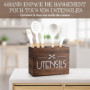 PUERSI Porte Ustensiles Cuisine en Bois, Rangement Ustensiles Cuisine pour Comptoir, Porte Couverts pour Décor de Cuisine de Fer