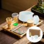 WIYETY Kit Complet Cérémonie du Thé Matcha - Lot de 4 Pièces (Fouet en Bambou, Bol Céramique Bec Verseur, Support et Pelle) - Po