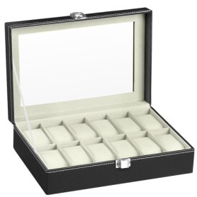 RDDAIPE Boite a Montre 12 Compartiments, Boîte à Montres Homme Femme, Coffret Montre avec Couvercle en Verre, PU Boite Rangement