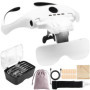 RDDAIPE Lunette Loupe LED, Lunette Loupe pour Travail de Précision, Loupe Frontale, avec 4 LED et 5 Lentilles Détachables (1x-3.
