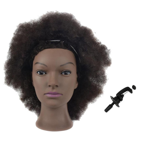 Tcwuzick Tête de mannequin africain américain avec 100 % cheveux humains - Pour la cosmétologie - Cheveux afro - Pour le coiffag