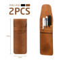 2 étuis en cuir PU faits à la main pour crayons, stylos, stylos à bille (noir et brun), noir, marron, professionnel, Noir, marro