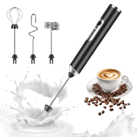 Weinsamkeit Mousseur à Lait USB Rechargeable, Mousseur a Lait Électrique avec 3 Têtes d'Agitation, Mini Fouet 3 Vitesses Réglabl