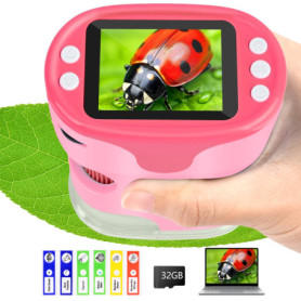 Vankarr 1000X Microscope numérique de poche portable pour enfants avec carte SD de 32 Go, écran IPS de 2 pouces, échantillons de