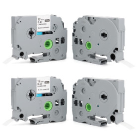 4 x Ruban Compatible pour Etiqueteuse Brother P-Touch Étiqueteuses Tze-231 Tze231 Noir Sur Blanc Laminé Cassette 12mm 0.47 X 8M 