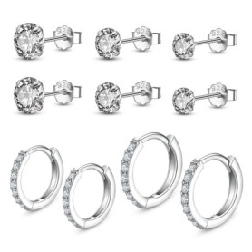 Yorgewd 5 Paires Boucles en Argent Sterling 925 Ensemble pour Femme 8.5mm/10.5mm, 925 Zircon Cubique Clous D'oreilles Hypoallerg