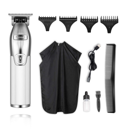 Kemei Tondeuse à Cheveux Hommes 0 mm, Tondeuse à Barbe Professionnelle en T Sans Fil - Kit de Toilettage Rechargeable, Idéal Com