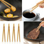 Lot de 4 pinces en bambou longues et droites - Ustensiles de cuisine - Pince à pain - Pince en bambou alimentaire - Ustensiles d