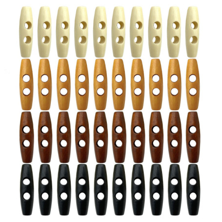 Lot de 40 Boutons en Corne et Bois - Double Trou, Forme d'Olive - Pour Manteau en Laine, Veste - 4 Couleurs