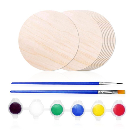 Lot de 10 copeaux de bois de 10 cm, 1 jeu d'outils de peinture, copeaux de bois de peinture vides, planches en bois découpables,