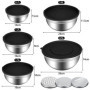 Pavlleen Lot de 5 Saladiers avec Couvercles Hermétiques, Bols à Salade Inox, Ensemble de 5 Bols Mélangeur Saladier en Acier Inox