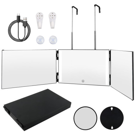 MXTIMWAN Miroir 360 Degrés, Miroir 360°Coiffure, Miroir 3 Faces Barbier Pliable & Réglable, Miroir 360° Coiffure Homme, Miroir B