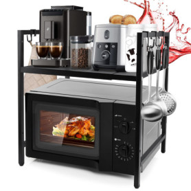 2 Niveaux Support de Four à Micro-Ondes Extensible, Support de Four à Micro-Ondes avec 6 Crochets, Etagere Rangement Cuisine Fou
