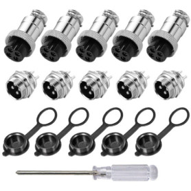 Aiqeer 5 Pièces 4 Broches GX16 Aviation Connecteur, 16 mm Fileté Panneau Métal Aviation Câble Connecteur, 5A Mâle Femelle Aviati