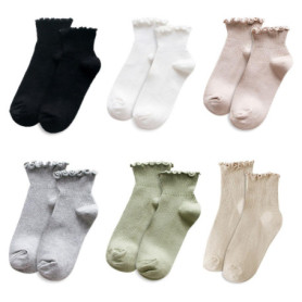 YSJCHEBS 6 Paires De Chaussettes Courtes Agaric, Chaussettes À Volants, Chaussettes À Volants Noires Pour Femmes, Chaussettes De