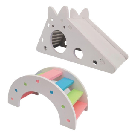 QFEHTHSK 1 Maison De Toboggan Et 1 Pont en Arc Coloré, Jouet pour Hamster, Jouet Créatif, Fournitures pour Animaux De Compagnie,