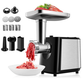 Helangel 3 en 1 Hachoir a viande electrique, Hachoir Viandeavec 3 lames à légumes et 3 plaques de broyage, machine à saucisses p