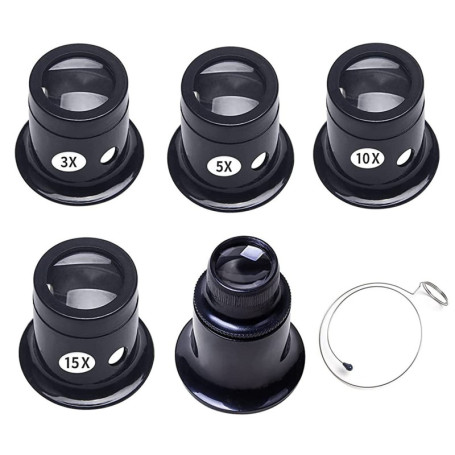 Btzthm 5 Pièces Loupes d'Horloger de Différentes Forces, Montre Horloge Réparation Loupe Kits, Ensemble de Loupes d'Horloger, 3X