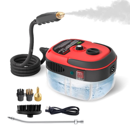 Nettoyeur Vapeur 2500W, Nettoyeur Vapeur à Main, 1000ML Réservoir d'eau de Grande Capacité, avec 3 Têtes de Brosse Réglables sur