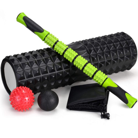 Odoland Foam Roller, Rouleau de Massage 5 en 1, Rouleau en Mousse avec Trigger Points + bâton de Rouleau Musculaire + balles de 