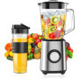 Blender Mixeur 700 W, 2-in-1 Blender Smoothie Professionnel avec Bol verre 1,5 L & Tasse 570ml, Robots Multifonctions pour Smoot