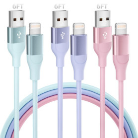 Bkayp Câble Chargeur iPhone, 2M/Lot de 3, Charge Rapide Cord Lightning Cable Compatible avec iPhone 14 13 12 11 Pro Max XR XS X 