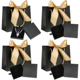 4 Pièces Boite Cadeau Bijoux, Petite Boite A Bijoux avec Sac Cadeau 4pcs, Boite Cadeau Bracelet Vide avec Couvercle, Ecrin Bijou