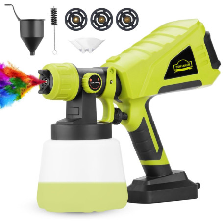 Pistolet à Peinture, DEWINNER Pulvérisation de 550W, Débit réglable à Réservoir de 1000ML Détachable, électrique 3 nozzles Débit