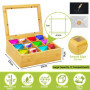 UCAMP Boîte à thé,Conservation du thé Boîte à thé avec Couvercle Fenêtre Transparente,Boîte à thé en Bois avec 12 Compartiments 