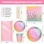 TEGOVE 176 Pièces Vaisselle Anniversaire, Kit Assiette Ann iversaire Fille Dîner Papier Anniversaire Fête Mariages Baby Shower N