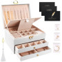 TEGOVE Boîte À Bijoux Pour Femme,3 Couches Boite Bijoux,Boite À Bijoux Femme,Bijoux Boite, Avec Coussins De Montre,Cadeau Pour F