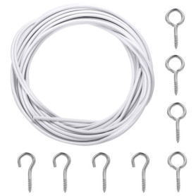 3M Cable pour Rideaux,Blanc Cable Rideau,avec 4 Pièces Boulons à Oeil et 4 Pièces Crochets à Visser, Fil de Rideau,pour Une Util