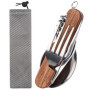 GZDAOXIA 6 en 1 en Acier Inoxydable Pliant coutellerie,Kit Couverts de Camping,avec poignée en Bois,Couvert Camping Multifonctio