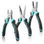 SHALL Lot de 3 pinces à long bec de 160 mm, pince coupante diagonale de 160 mm, pince combinée de 180 mm avec poignée souple – p