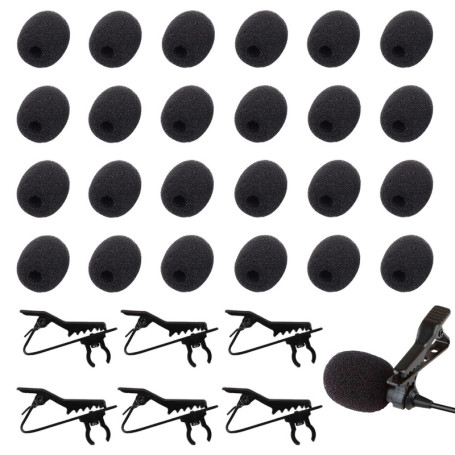 TRKETK 30 Pièces Kit de Remplacement de Microphone à Revers, 24 Pièces de Protection en Mousse pour Mini Casque 6 Pinces à Crava