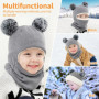 Udbrud Cagoule Bébé, Enfant d'hiver Cercle Echarpe Ensemble Enfant Double Pompon Cagoule Balaclava Bonnet Chaud écharpe Ensemble