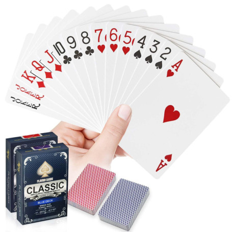 WUGAUWOR Carte Poker Plastique imperméables, 2 Jeux de 54 Cartes, Rouge et Bleu, Jeux de Cartes Poker, Playing Cards, Profession