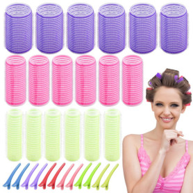 BLUESEABUY 30 Pcs Rouleaux de Cheveux 18 Rouleaux à Cheveux Auto-Agrippants Bigoudis Cheveux en 3 Tailles (16mm 25mm 35mm) et 12